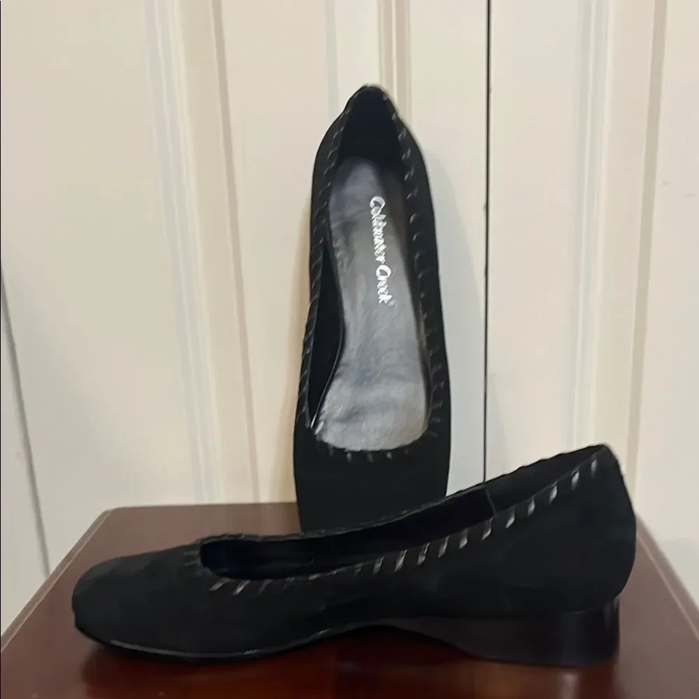 Coldwater Creek Black Suede Leather Braided Wedges Women’s 7 New without Box